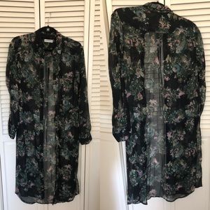 Zara women’s black floral sheer tunic long sleeve